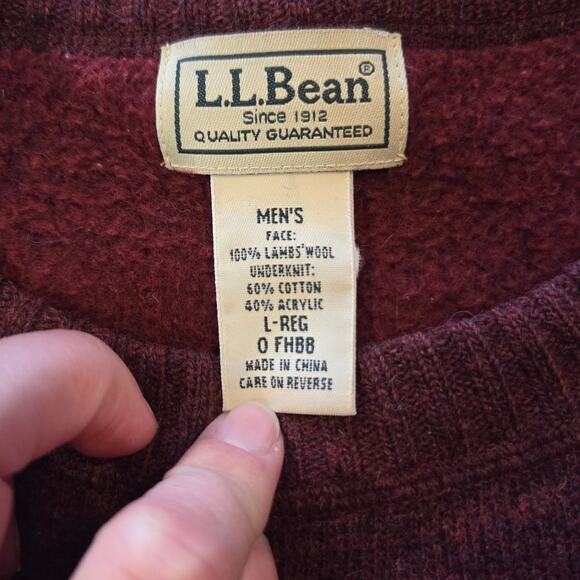 L.L. Bean 100% lambswool crewneck sweater fleece lined red knit mens L - Picture 3 of 4